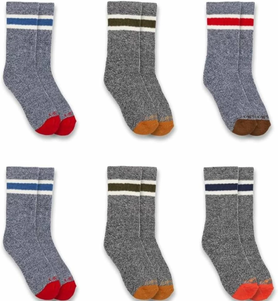 Carhartt Boys' Midweight Camp Crew Socks 6-Pack - Durable Kids' Work Socks SC0146J