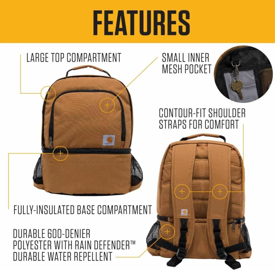 Carhartt Insulated Cooler Backpack - 24 Can Capacity, Water-Resistant, Two Compartment for Camping, Beach, Travel & Outdoor Activities