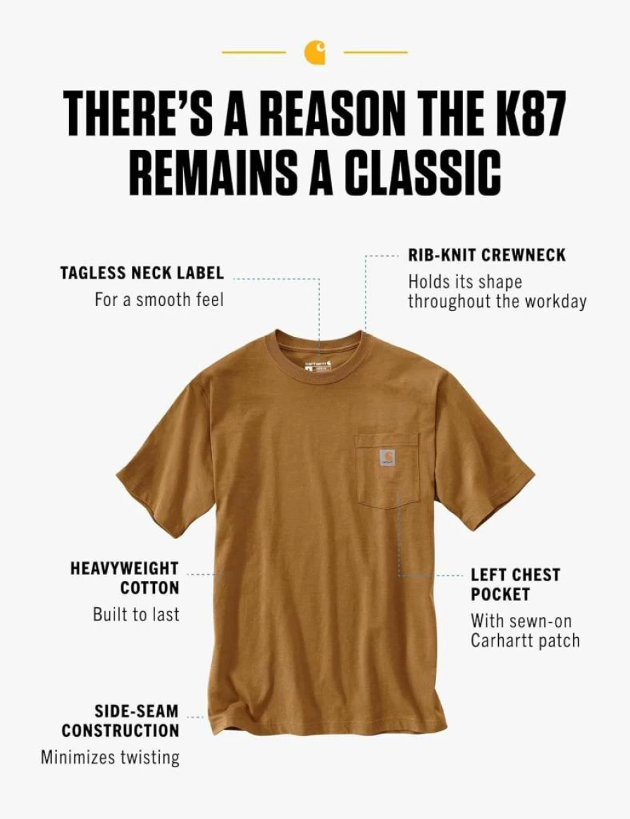 Carhartt Men's Heavyweight Pocket T-Shirt - Loose Fit Short Sleeve (Big & Tall Sizes Available)