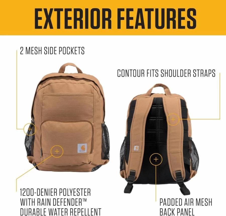 Carhartt Brown 23L Single-Compartment Backpack - Durable Work Backpack - One Size Fits All - Model B0000533