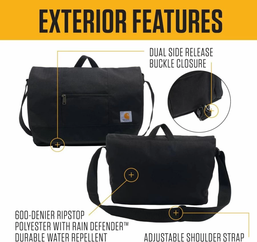 Carhartt Ripstop Messenger Bag - Durable Black Crossbody Bag for Men & Women - One Size Fits All - B0000509