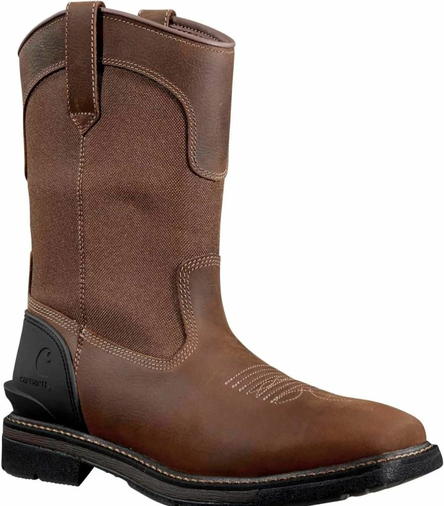 Carhartt Men's Dark Brown Montana 11" Wellington Work Boots - Water Resistant Square Toe Pull-On Industrial Boots Size 10