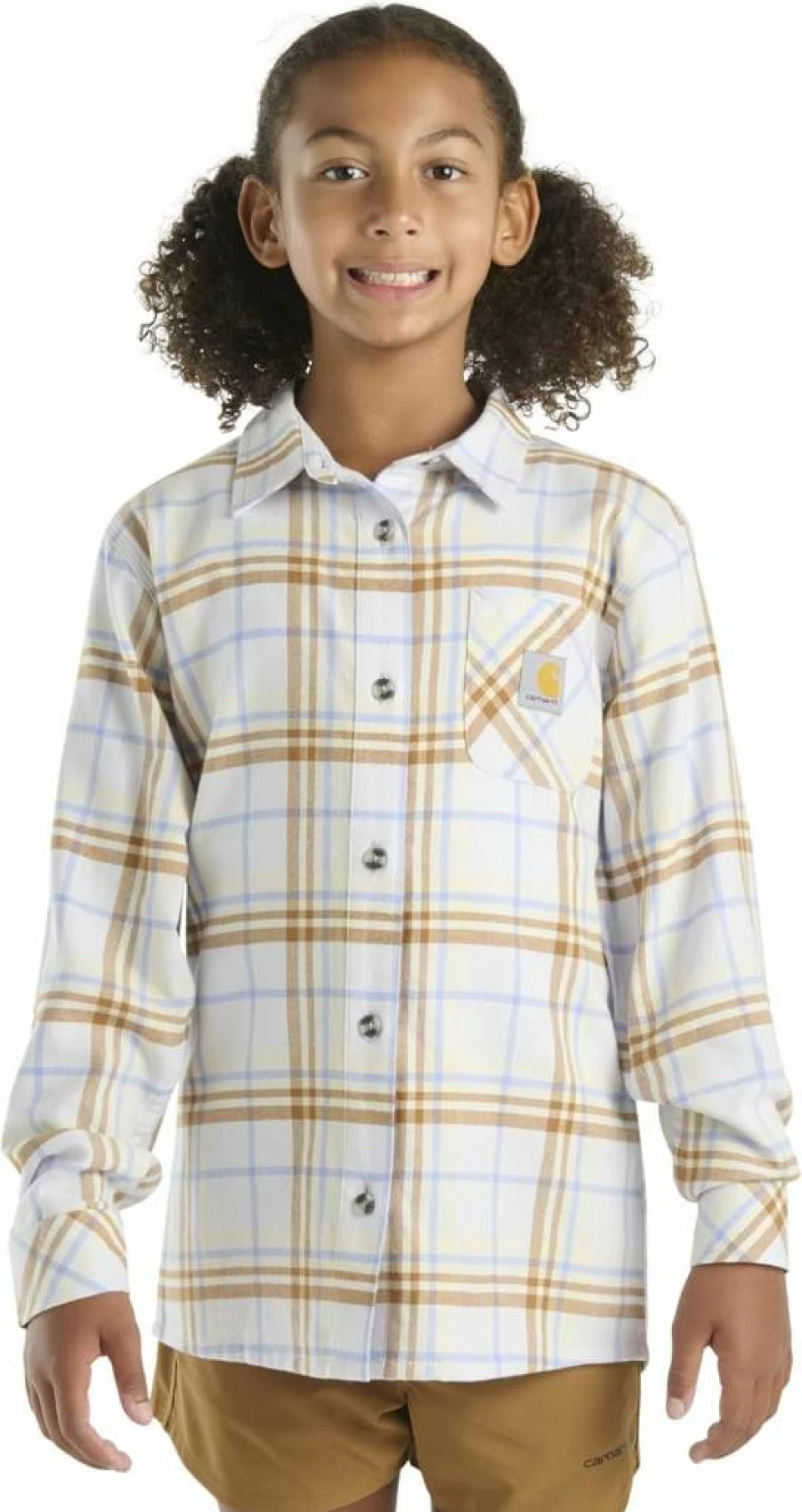 Carhartt Girls' Long-Sleeve Flannel Shirt with Pocket - Soft Plaid Ce9157 Kids' Top