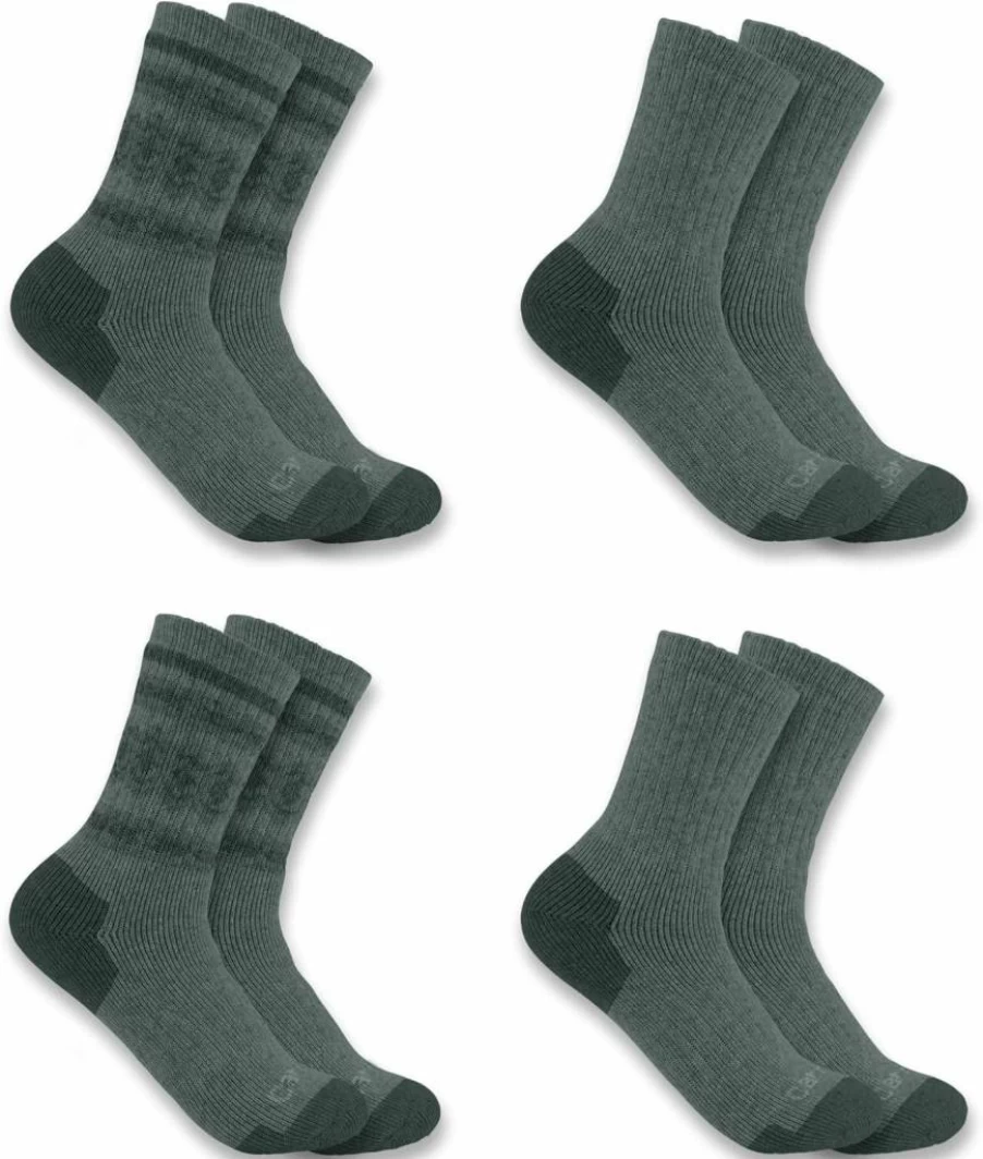 Carhartt Women's Heavyweight Wool Blend Crew Socks 4-Pack - Warm Winter Work Socks for Women