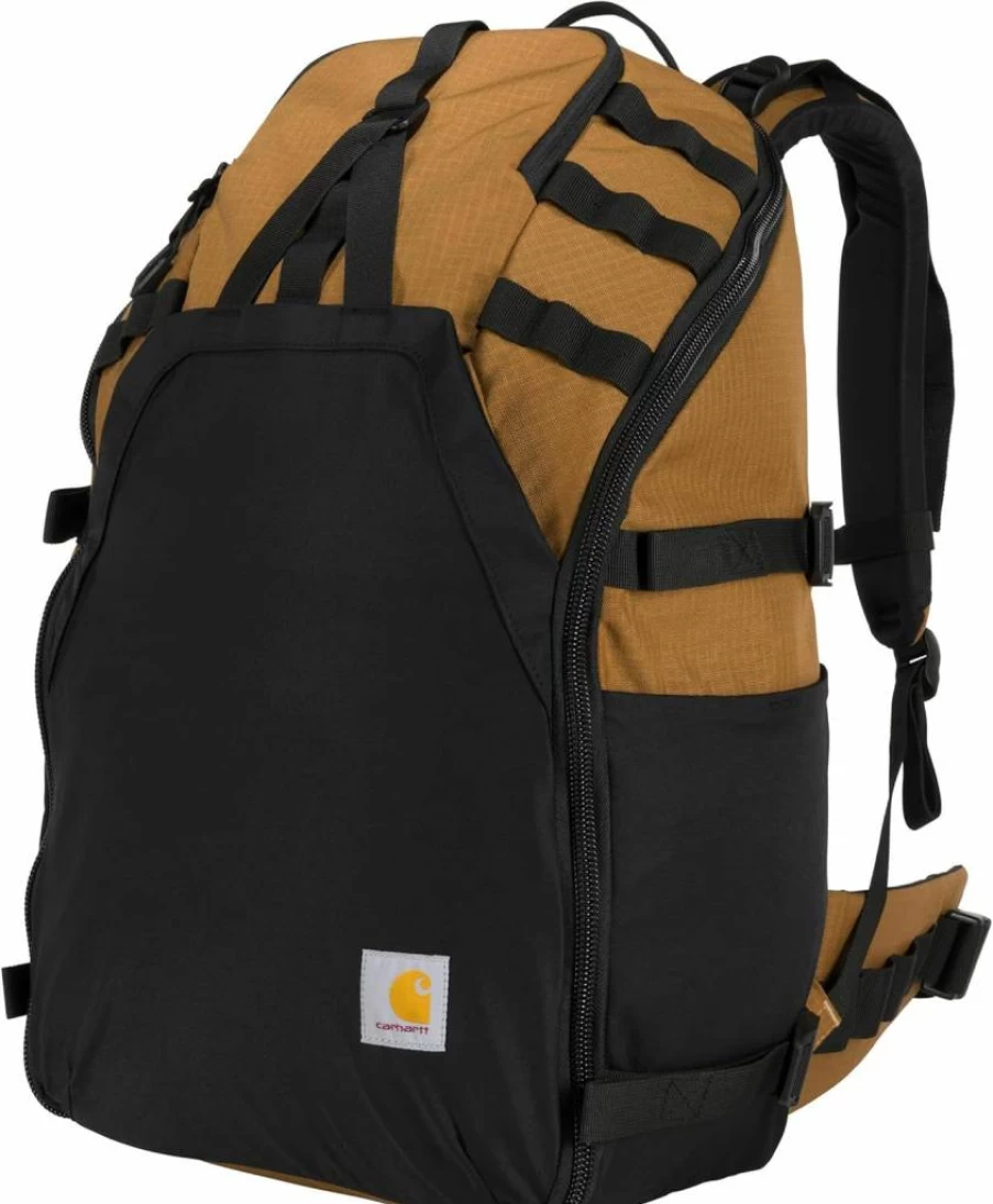 Carhartt Brown 45L Nylon Internal Frame Hiking Backpack - Durable Travel & Outdoor Gear - One Size Fits All