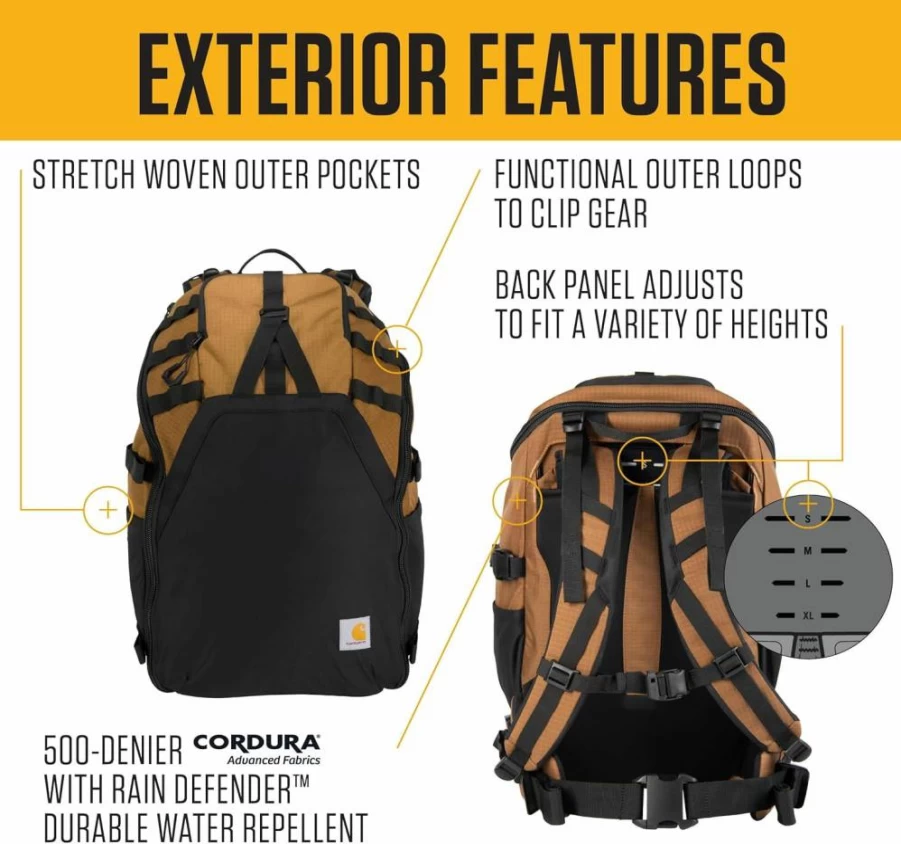 Carhartt Brown 45L Nylon Internal Frame Hiking Backpack - Durable Travel & Outdoor Gear - One Size Fits All