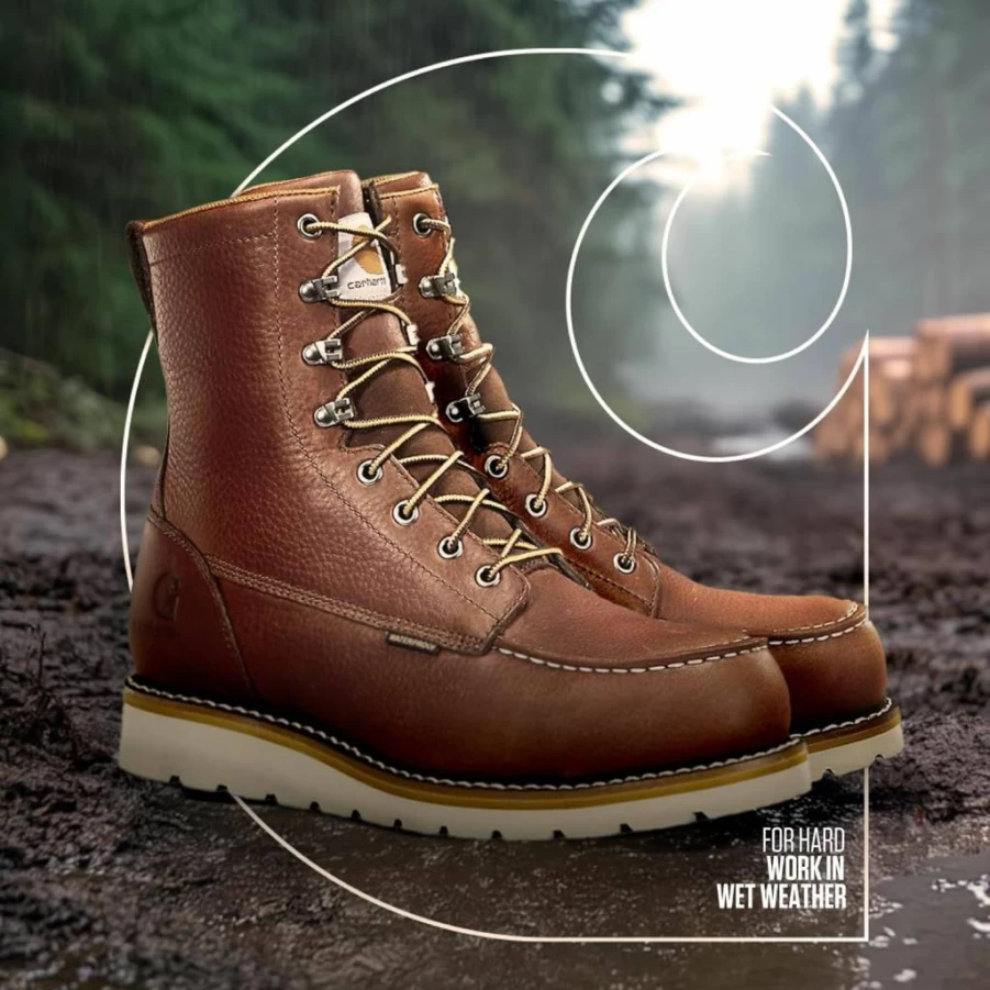 Carhartt Men's 8-Inch Moc Toe Steel Toe Work Boots with Wedge Outsole for Construction