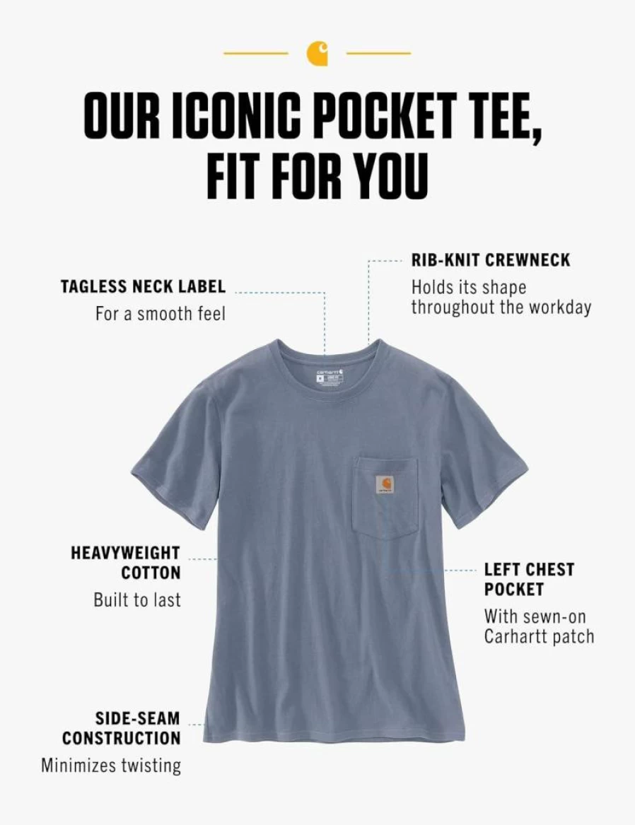 Carhartt Women's Loose Fit Heavyweight Cotton Short-Sleeve Pocket T-Shirt - Durable Casual Tee