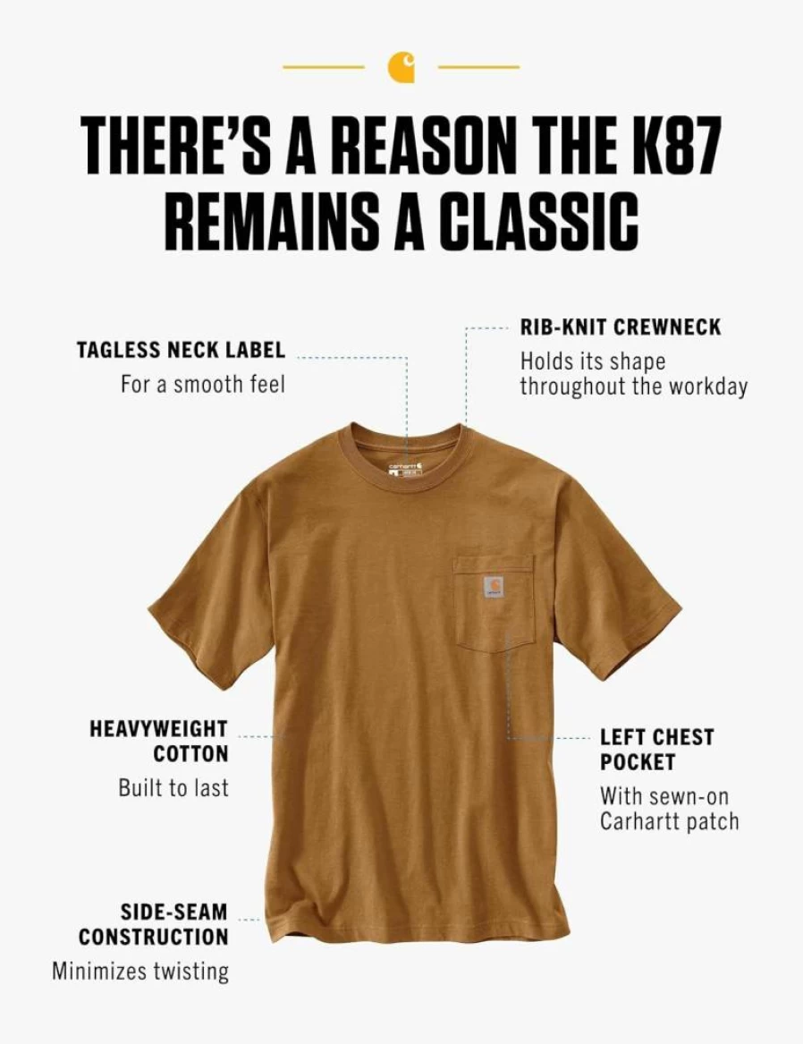Carhartt Men's Heavyweight Pocket T-Shirt - Loose Fit Short Sleeve Tee (Big & Tall Sizes Available)