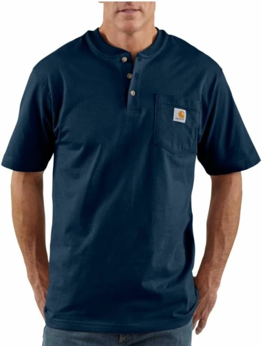 Carhartt Men's K84 Short Sleeve Workwear Henley Shirt Durable Cotton Tee for Labor & Casual Wear