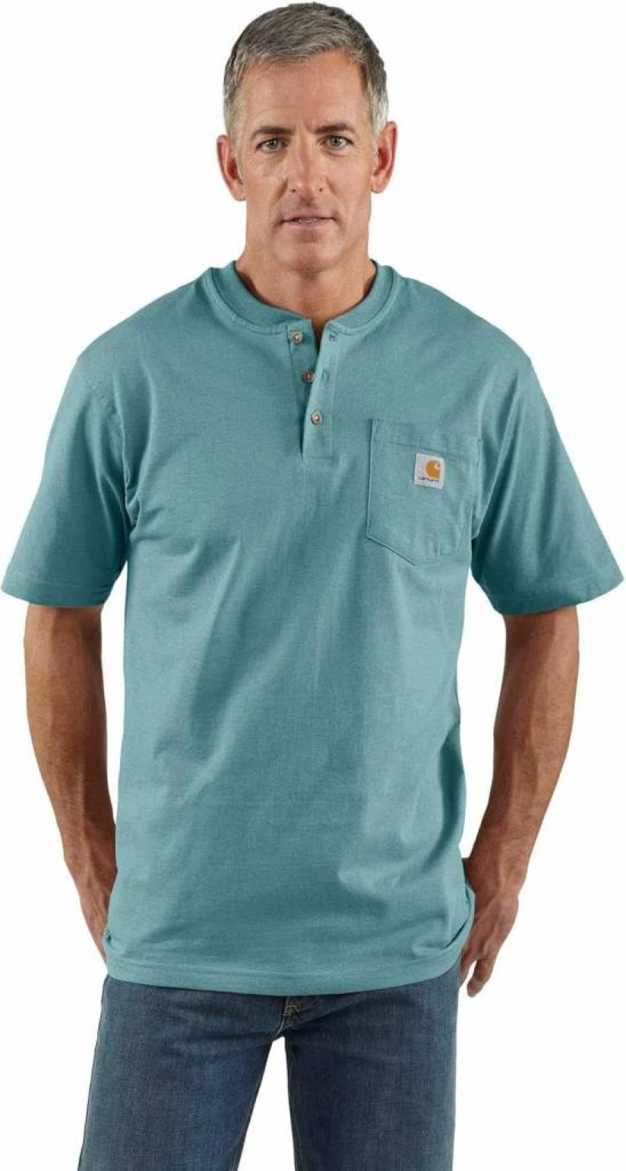 Carhartt Men's K84 Short Sleeve Workwear Henley Shirt Durable Cotton Tee for Labor & Casual Wear