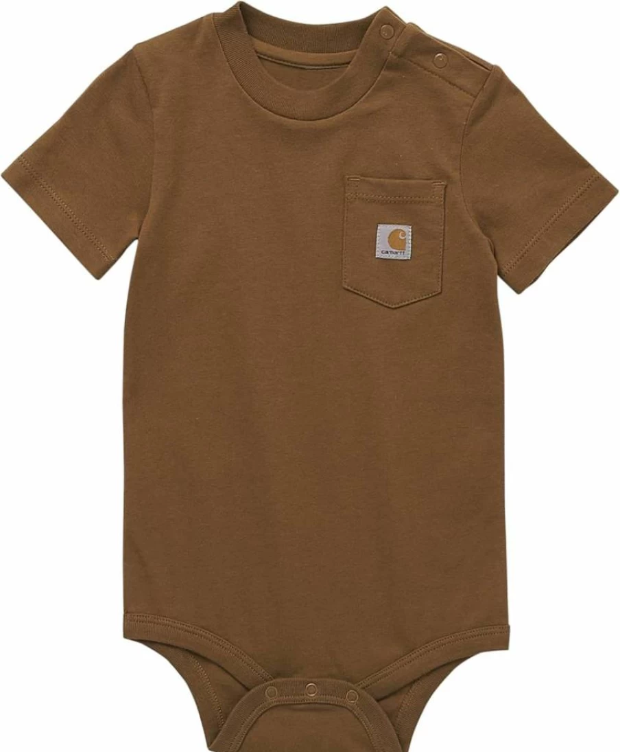 Carhartt Unisex Kids' Short-Sleeve Pocket Bodysuit - CA5009 Baby Romper for Comfort & Durability