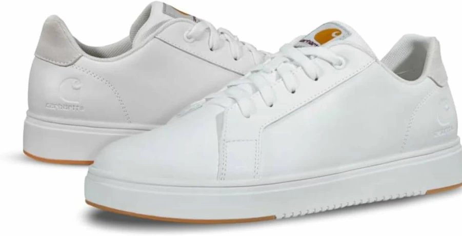 Carhartt Women's Detroit Leather Sneakers - Wide Toe Box, Comfort Footbed, Slip-Resistant White Shoes Size 8M