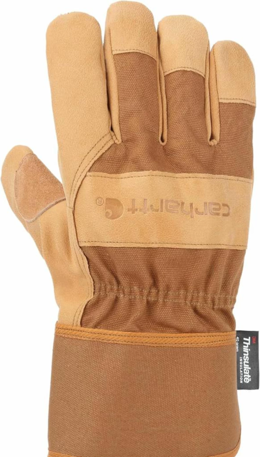 Carhartt Men's Insulated Grain Leather Work Gloves with Safety Cuff - Durable Winter Workwear