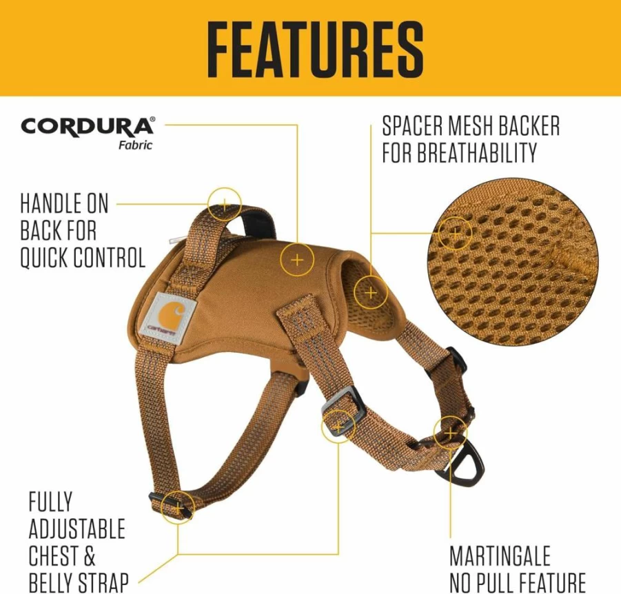 Carhartt Brown Nylon Duck No-Pull Dog Harness - Medium Size - Durable Pet Gear by Carhartt
