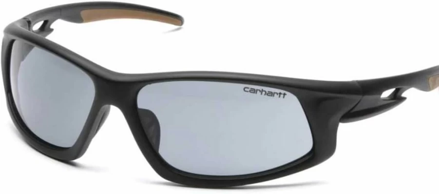 Carhartt Ironside Safety Glasses with Anti-Fog Sandstone Bronze Lens, Black/Tan Frame - Durable Protective Eyewear in Retail Clamshell Packaging