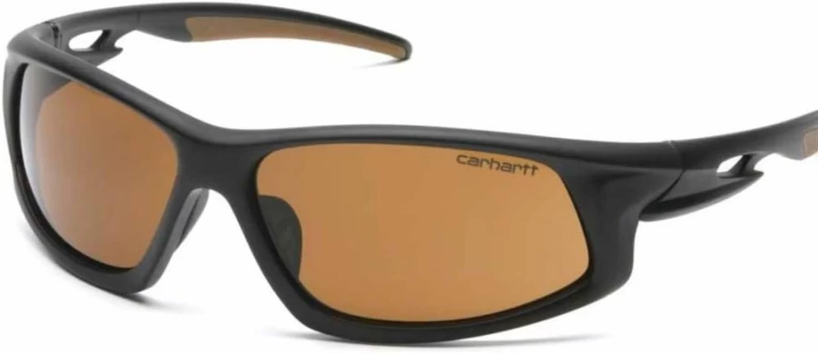 Carhartt Ironside Safety Glasses with Anti-Fog Sandstone Bronze Lens, Black/Tan Frame - Durable Protective Eyewear in Retail Clamshell Packaging
