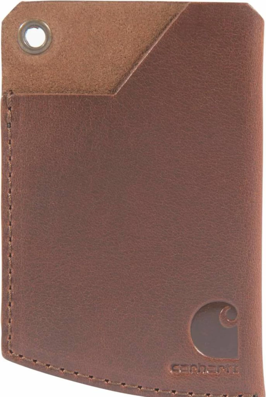 Carhartt Men's Craftsman Genuine Leather Front Pocket Wallet - Slim Bifold Brown RFID Blocking for Men