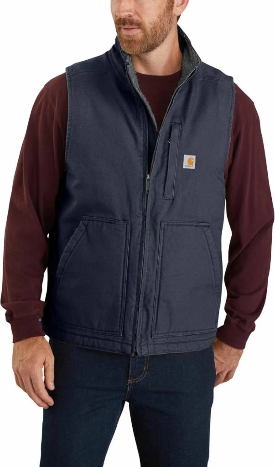 Carhartt Men's Sherpa-Lined Washed Duck Mock Neck Vest - Durable Workwear