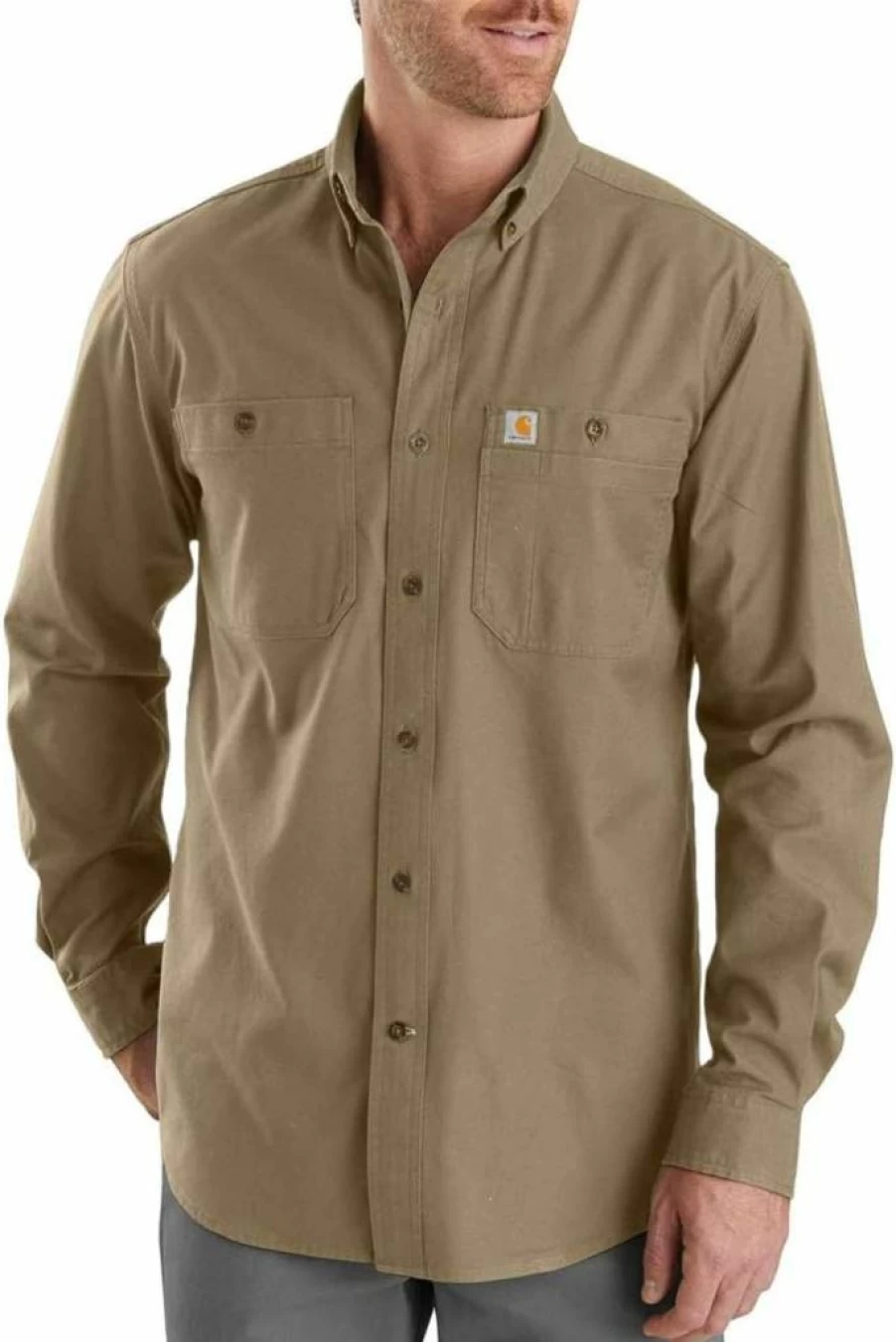 Carhartt Men's Rugged Flex Relaxed Fit Long Sleeve Canvas Work Shirt - Durable Midweight Casual Button-Up for Men