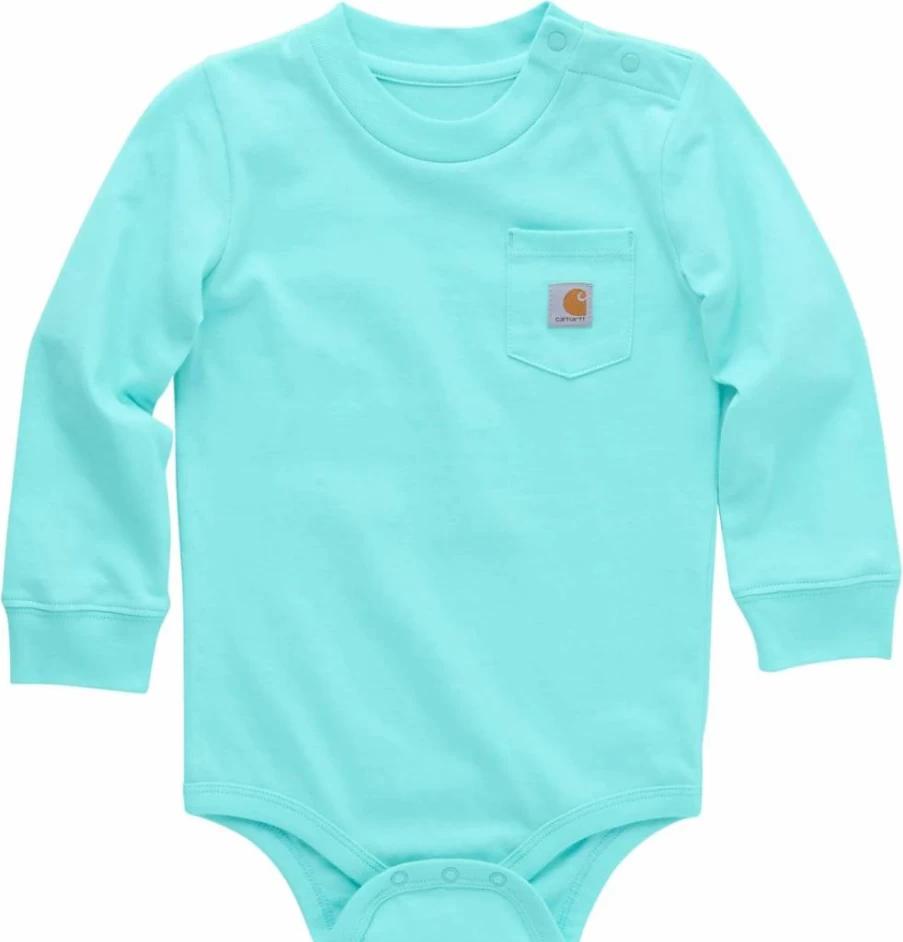 Carhartt Unisex Baby Long-Sleeve Pocket Onesie Bodysuit - Durable Cotton Infant Romper with Front Pocket