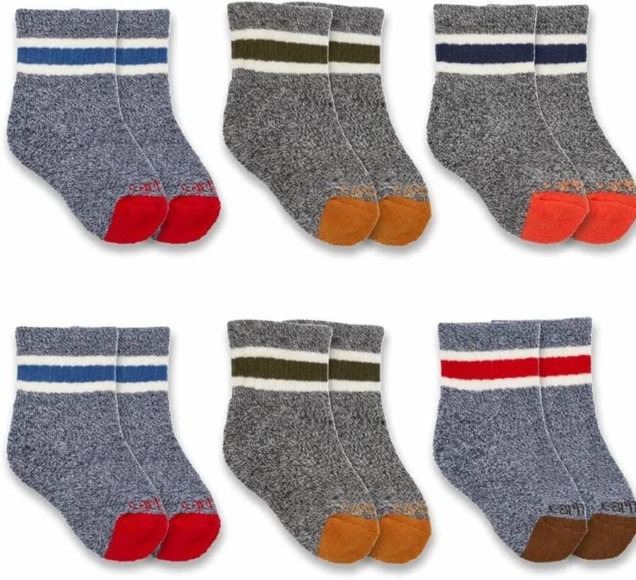 Carhartt Boys Midweight Camp Crew Socks 6-Pack - Durable Kids Work Socks SC0146T