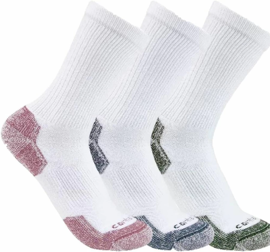 Carhartt Women's 3-Pack Midweight Cotton Blend Crew Socks for Work & Casual Wear