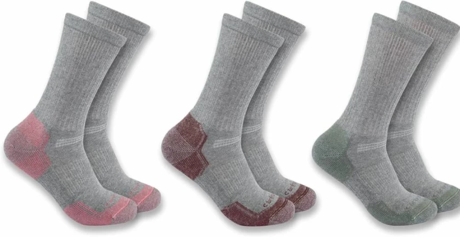 Carhartt Women's 3-Pack Midweight Cotton Blend Crew Socks for Work & Casual Wear