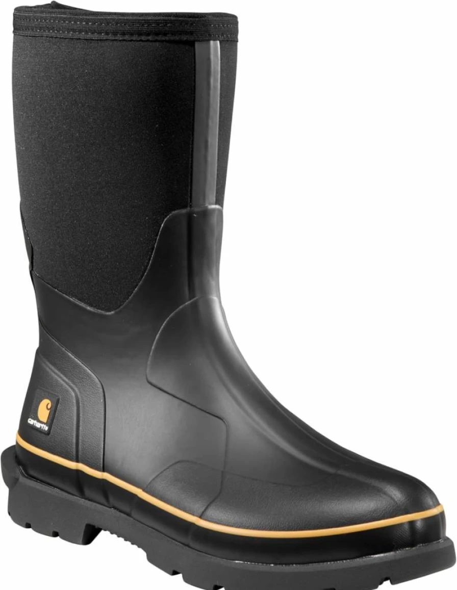 Carhartt Men's 10-Inch Waterproof Rubber Work Boots CMV1121 Pull-On Soft Toe Mid Calf Boots for Durability & Comfort